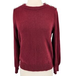 J. Crew Lambswool Blend Shoulder Rhinestone Button Sweater Size Medium